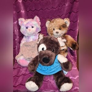 Build-A-Bear Plush Toy Lot Dog, Cat & Bear